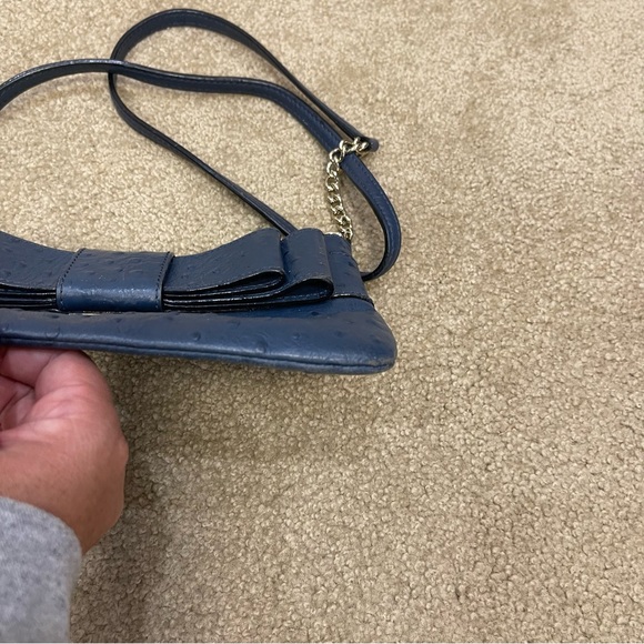 Kate Spade Charm City Ostrich Bow Shoulder Bag Blue Party Event Womens - Picture 4 of 8